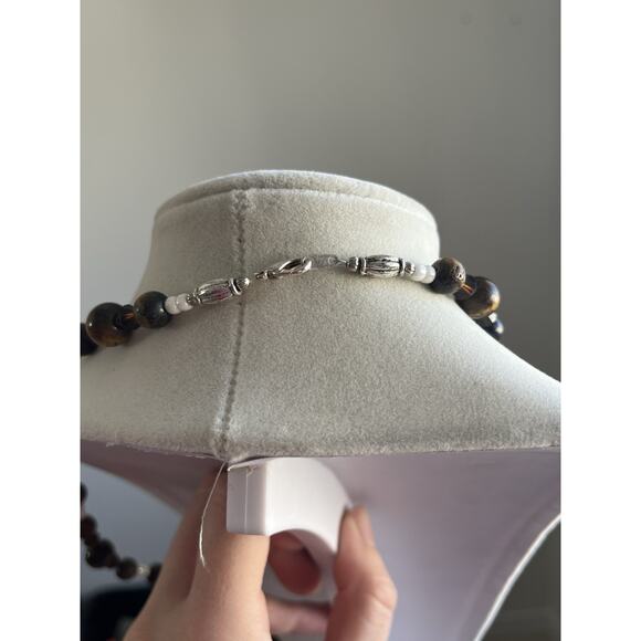 Vintage Silver Tone Tigers Eye Beaded Necklace 18” - Picture 3 of 6